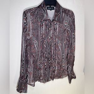 Blouse Jones New York Collection Silk button/up long sleeve semi lined sz 12 top